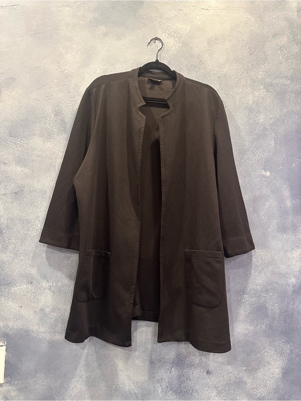 Courtenay Black Collarless Open-Front Trench Coat
